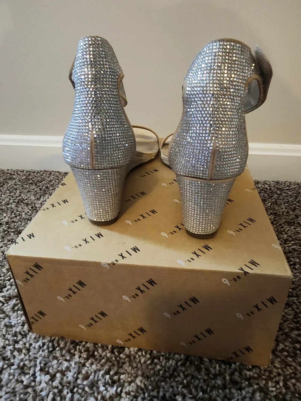 Mix No. 6 Rhinestone Ankle-Strap Wedge Sandals - Silver
